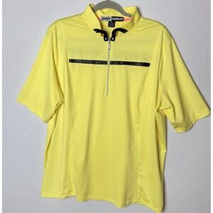 Jamie Sadock Top Sz‎ 2X Yellow Faux Leather Trim PIckleball Tennis 1/4 Zip Mock